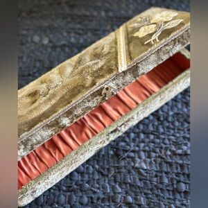 Vintage Velvet Jewelry Box Glove Box with 3D Design floral Green Orange